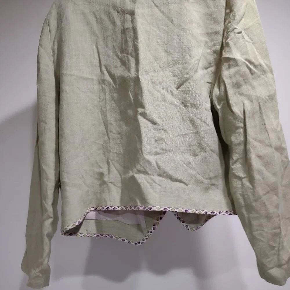CANVASBACKS SOFT GREEN LINEN RAYON SILK JACKET BLOCK PRINT AND FLORAL90S SIZE M